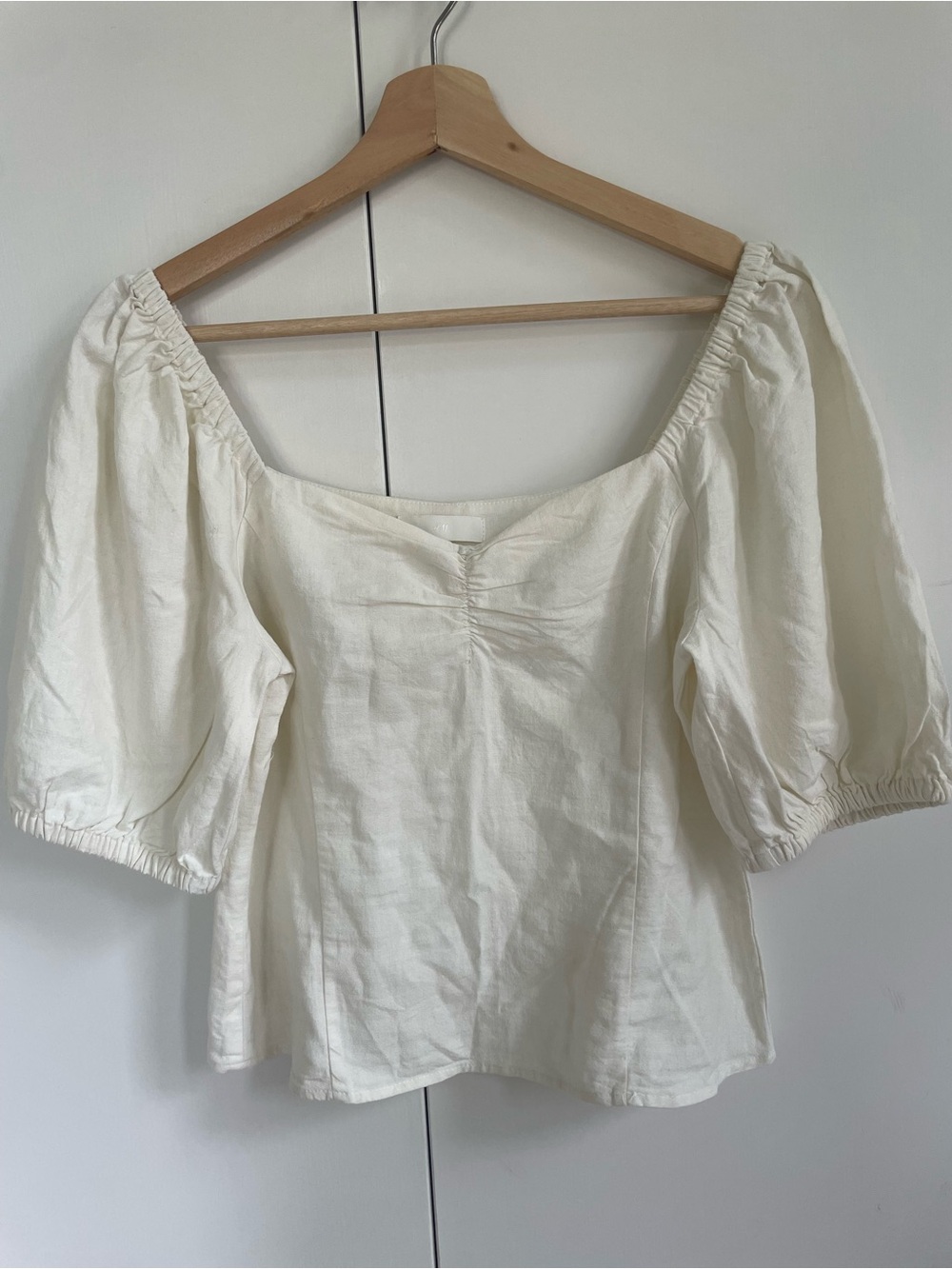 H&M Cream Square Neck Puff Sleeve Top